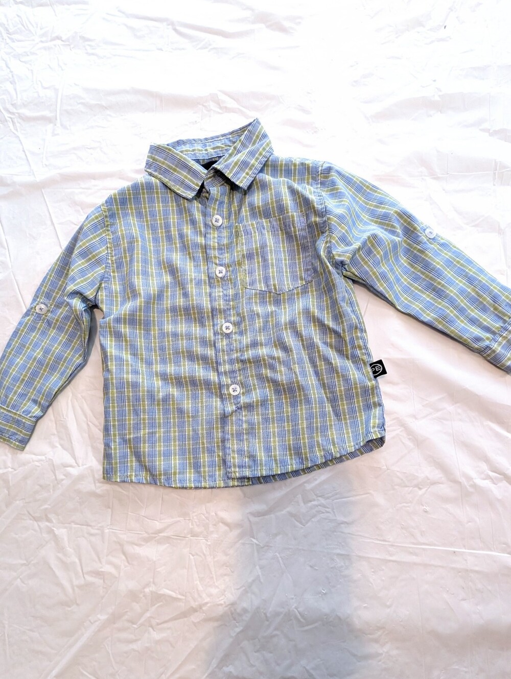 Perry Ellis Blue Green White Plaid Button Down Shirt Long-Sleeve Boys Size 2T